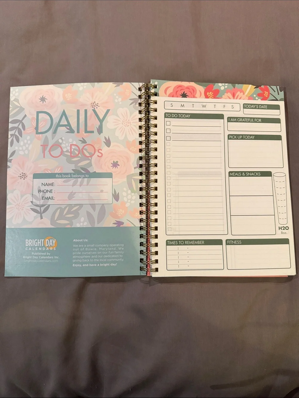 Floral Spiral Notebook - Teal with Pink Flower Design